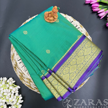 Art Silk Saree + Costume Stitching Readymade (Sea Green with Violet)