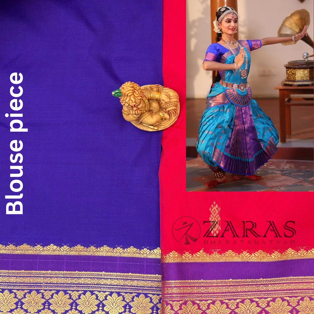 Art Silk Saree + Costume Stitching Readymade (Red with Violet)