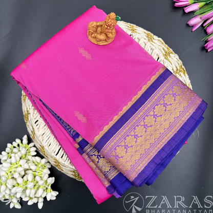Art Silk Saree + Costume Stitching Readymade (Baby Pink with Violet)