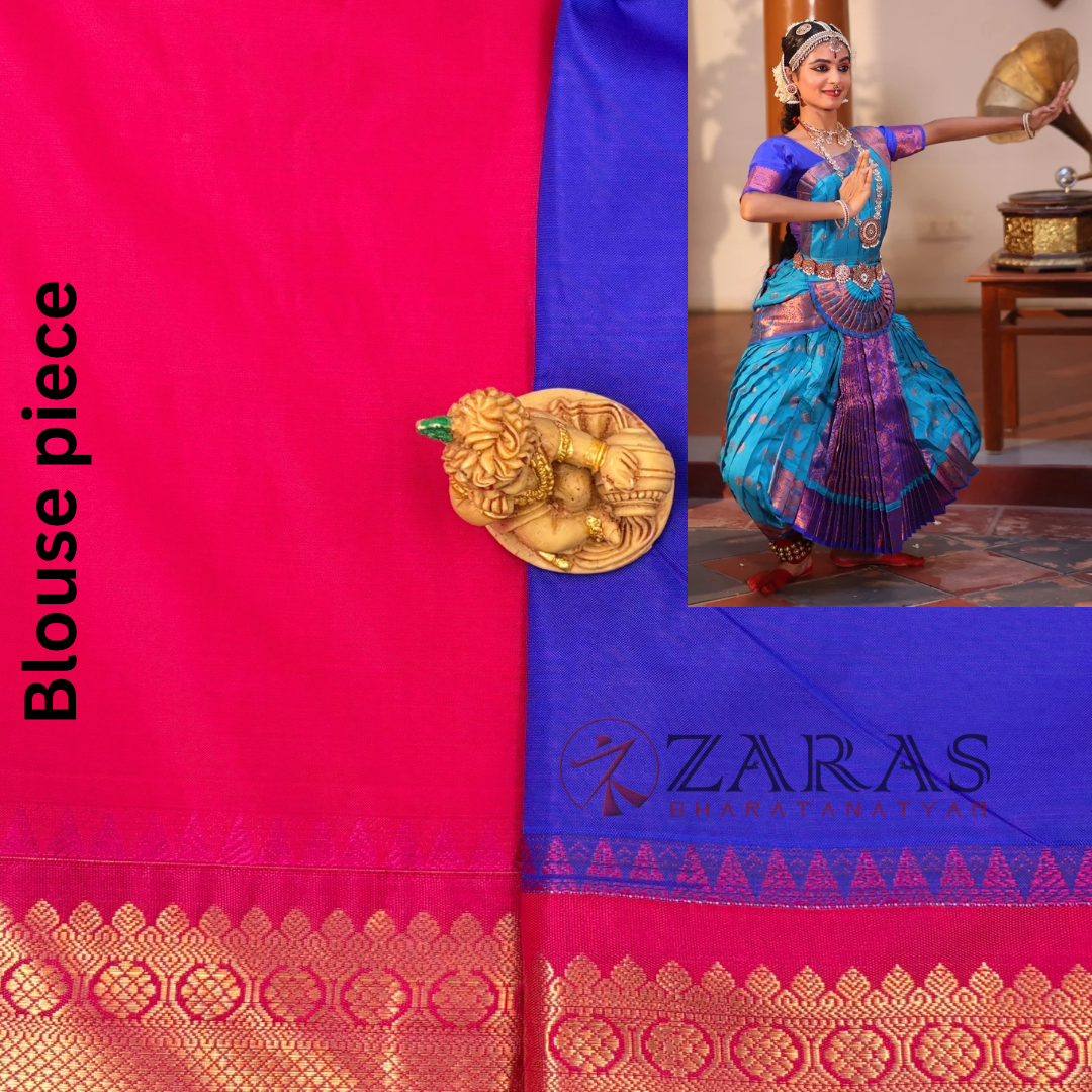 Art Silk Saree + Costume Stitching Readymade (Blue with Pink)