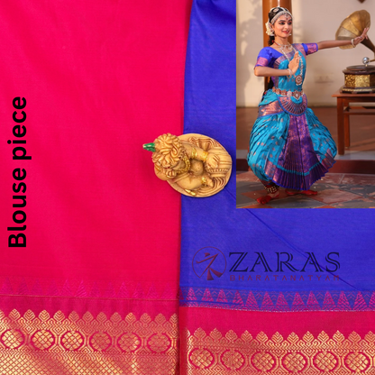 Art Silk Saree + Costume Stitching Readymade (Blue with Pink)