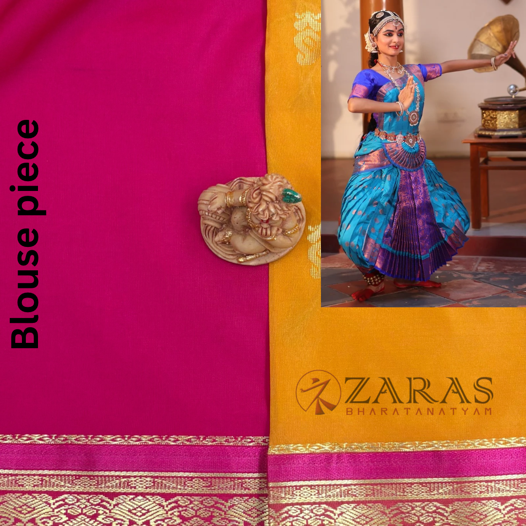 Art Silk Saree + Costume Stitching Readymade (M Yellow with Pink)