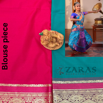 Art Silk Saree + Costume Stitching Readymade (Peacock Green with Pink)