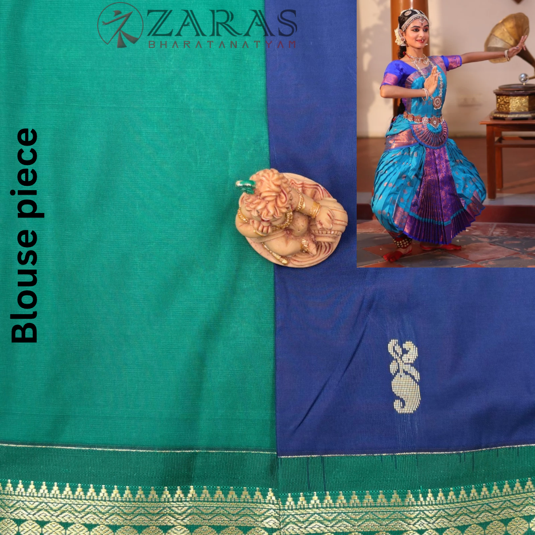 Art Silk Saree + Costume Stitching Readymade (D Blue with Green)