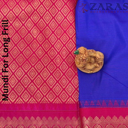 Art Silk Saree + Costume Stitching Readymade (Blue with Pink)