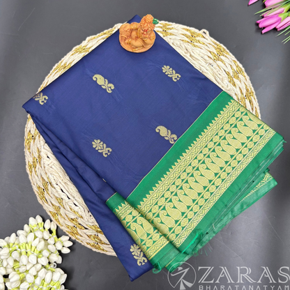 Art Silk Saree + Costume Stitching Readymade (D Blue with Green)