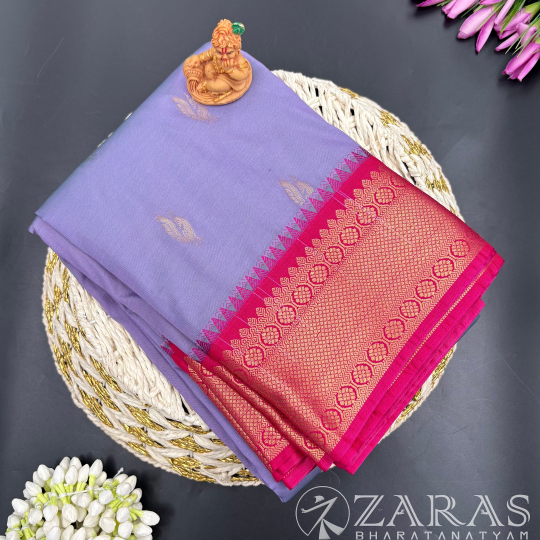 Art Silk Saree + Costume Stitching Readymade (Lavender with Pink)