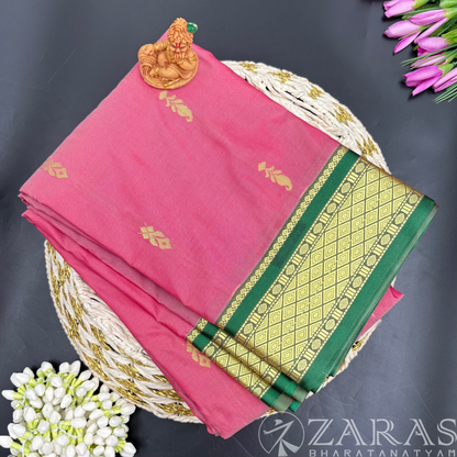 Art Silk Saree + Costume Stitching Readymade (Onion Pink with Green)