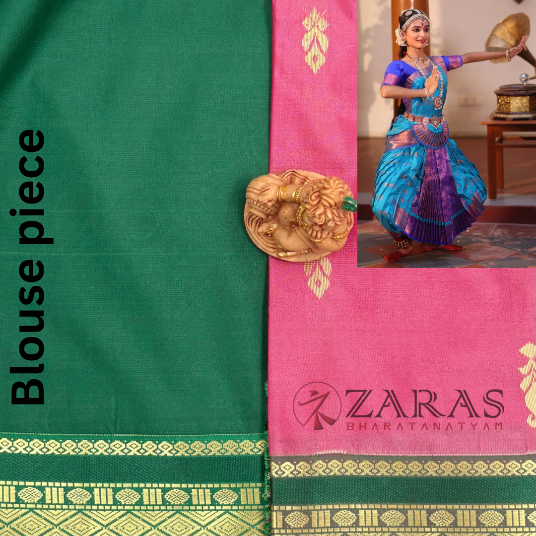 Art Silk Saree + Costume Stitching Readymade (Onion Pink with Green)