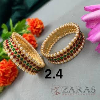 Bharatanatyam Dance Jewellery - Pattai Sow Bangles Red Green KemP