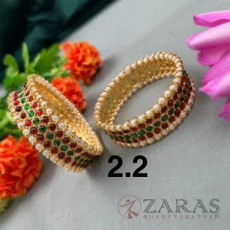 Bharatanatyam Dance Jewellery - Pattai Sow Bangles Red Green KemP