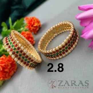 Bharatanatyam Dance Jewellery - Pattai Sow Bangles Red Green KemP