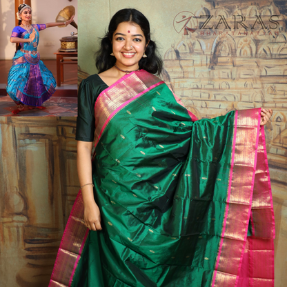 Dharmavaram Pure Pattu (Silk) Saree + Costume Stitching Readymade (D Green with L Purple)