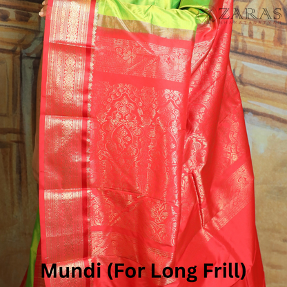 Dharmavaram Pure Pattu (Silk) Saree + Costume Stitching Readymade (Li Green with Red)
