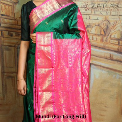 Dharmavaram Pure Pattu (Silk) Saree + Costume Stitching Readymade (D Green with L Purple)