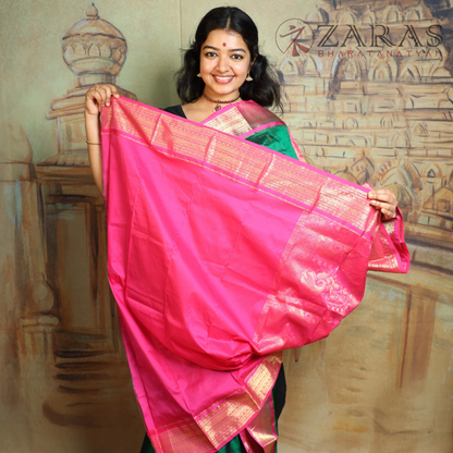 Dharmavaram Pure Pattu (Silk) Saree + Costume Stitching Readymade (D Green with L Purple)