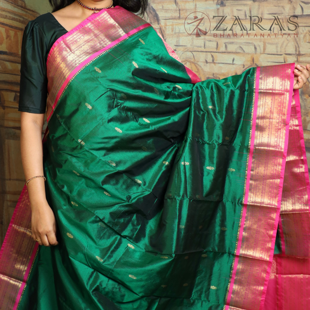 Dharmavaram Pure Pattu (Silk) Saree + Costume Stitching Readymade (D Green with L Purple)