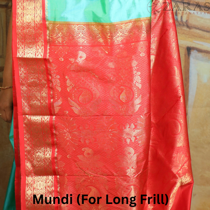 Dharmavaram Pure Pattu (Silk) Saree + Costume Stitching Readymade (Turquoise Blue Green with Red)