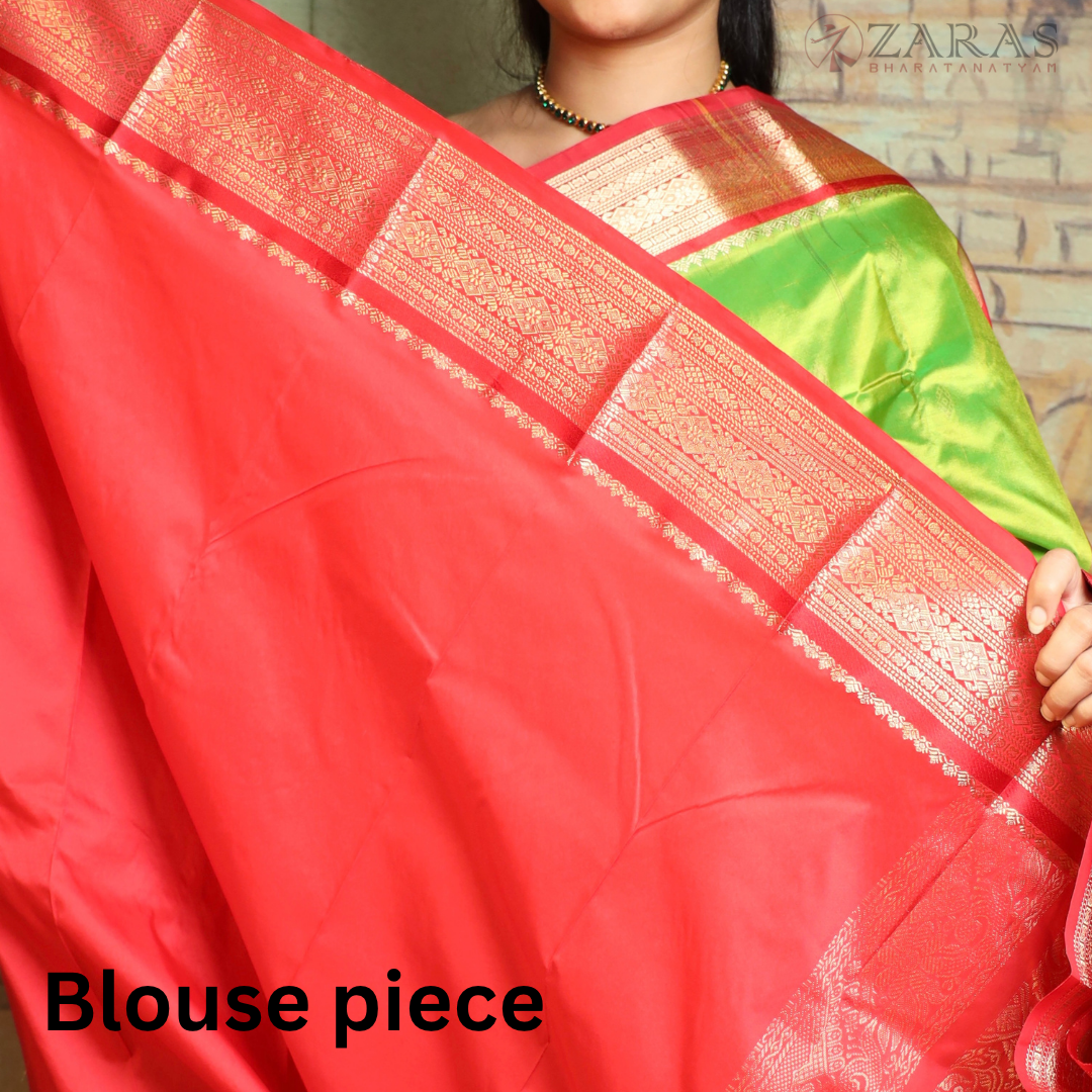 Dharmavaram Pure Pattu (Silk) Saree + Costume Stitching Readymade (Li Green with Red)