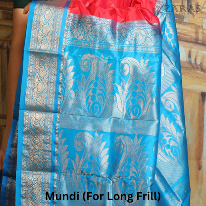 Dharmavaram Pure Pattu (Silk) Saree + Costume Stitching Readymade (Red with L Blue)