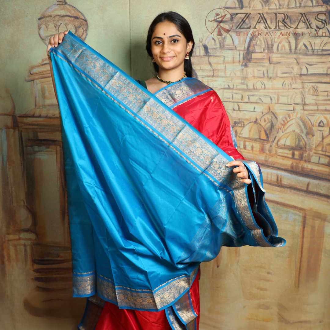 Dharmavaram Pure Pattu (Silk) Saree + Costume Stitching Readymade (Red with L Blue)