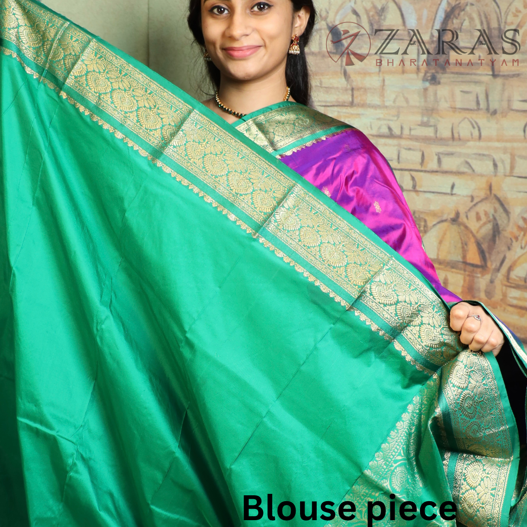Dharmavaram Pure Pattu (Silk) Saree + Costume Stitching Readymade (Violet / Purple with Green)