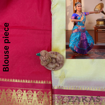 Art Silk Saree + Costume Stitching Readymade (L Yellow with Red)