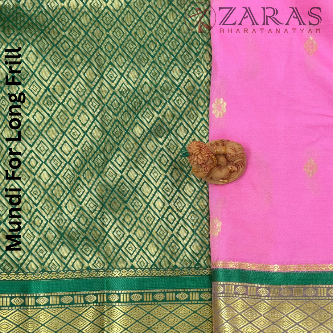 Art Silk Saree + Costume Stitching Readymade (Baby Pink with Green)