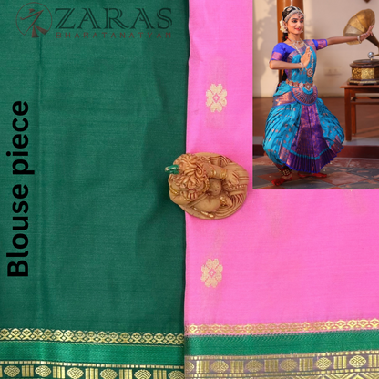 Art Silk Saree + Costume Stitching Readymade (Baby Pink with Green)