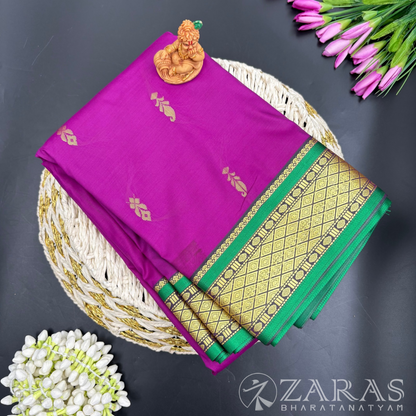 Art Silk Saree + Costume Stitching Readymade (Purple with Green)