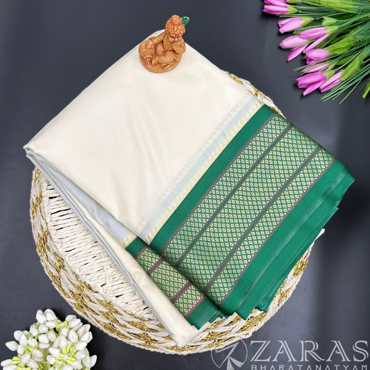 Art Silk Saree + Costume Stitching Readymade (White with Green)