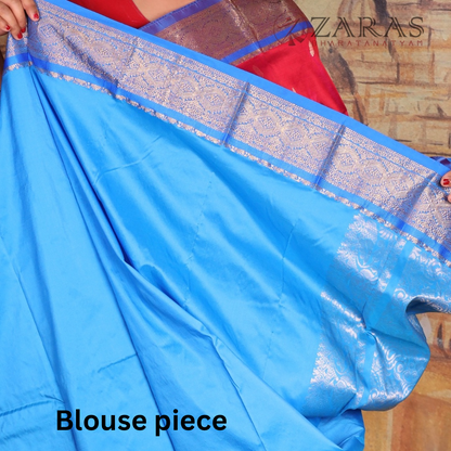Dharmavaram Pure Pattu (Silk) Saree + Costume Stitching Readymade (Pink with L Blue)