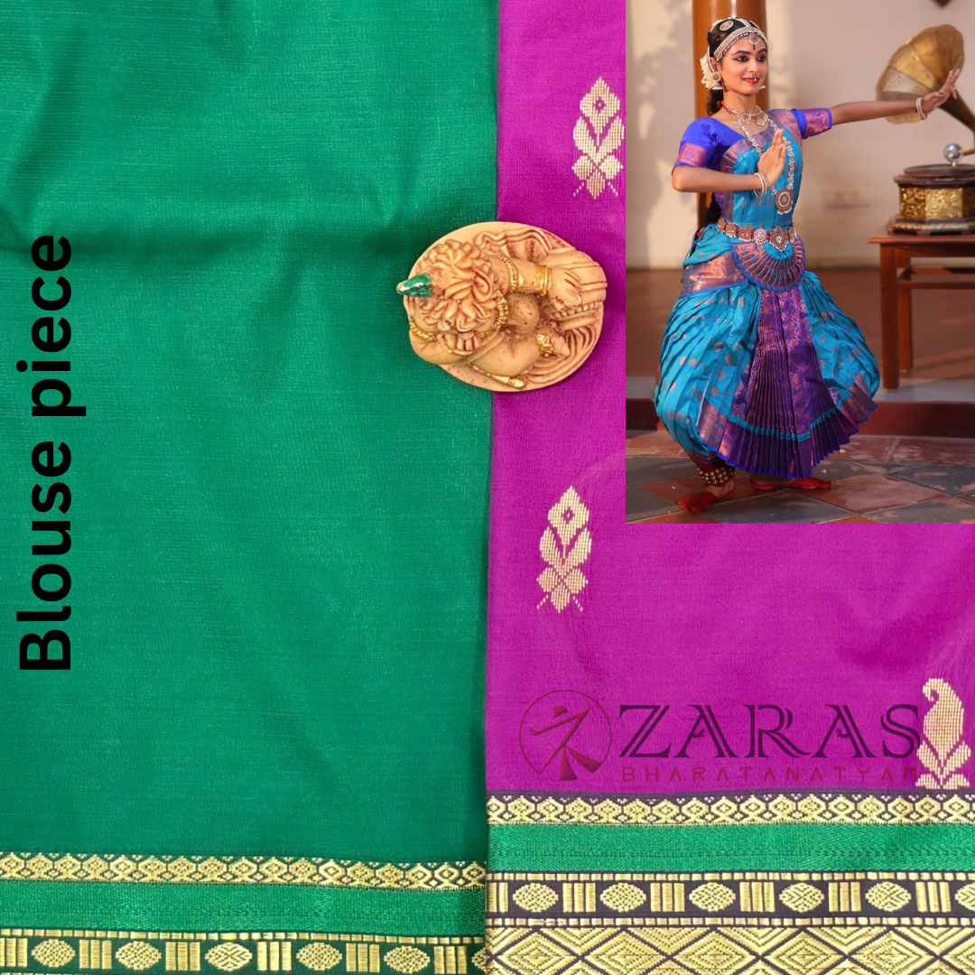 Art Silk Saree + Costume Stitching Readymade (Purple with Green)