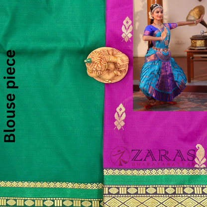 Art Silk Saree + Costume Stitching Readymade (Purple with Green)