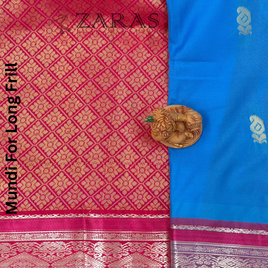 Art Silk Saree + Costume Stitching Readymade (L Blue with Pink)