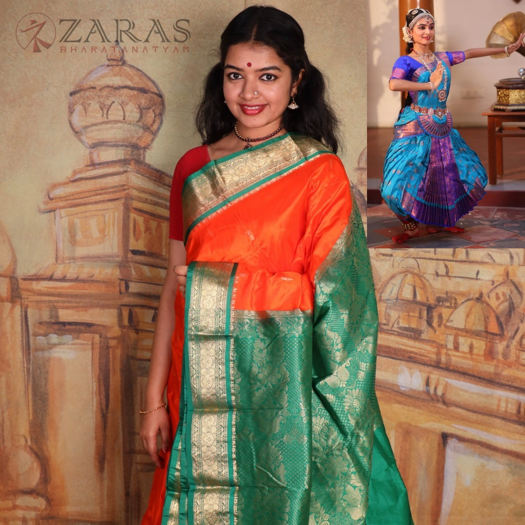 Dharmavaram Pure Pattu (Silk) Saree + Costume Stitching Readymade (Orange with Green )