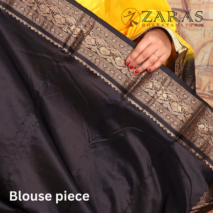Dharmavaram Pure Pattu (Silk) Saree + Costume Stitching Readymade (L Yellow with Black)