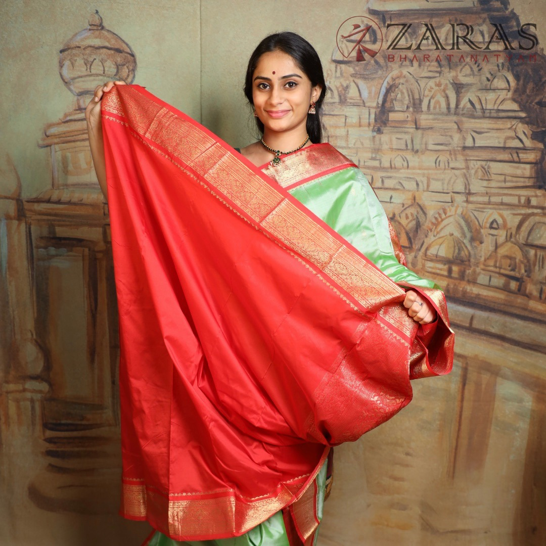 Dharmavaram Pure Pattu (Silk) Saree + Costume Stitching Readymade (Pista Green with Red)