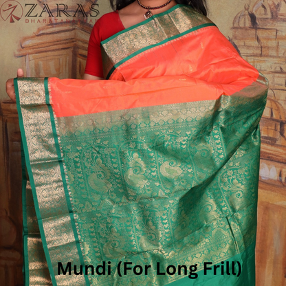 Dharmavaram Pure Pattu (Silk) Saree + Costume Stitching Readymade (Orange with Green)