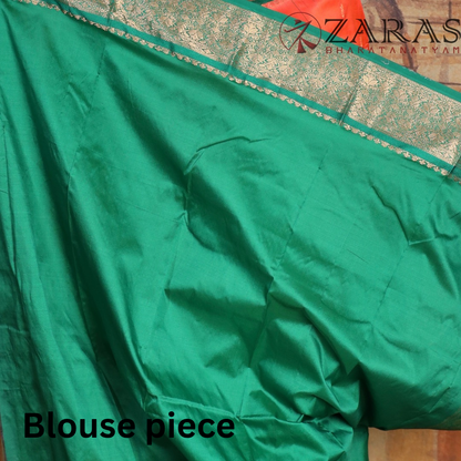 Dharmavaram Pure Pattu (Silk) Saree + Costume Stitching Readymade (Orange with Green)