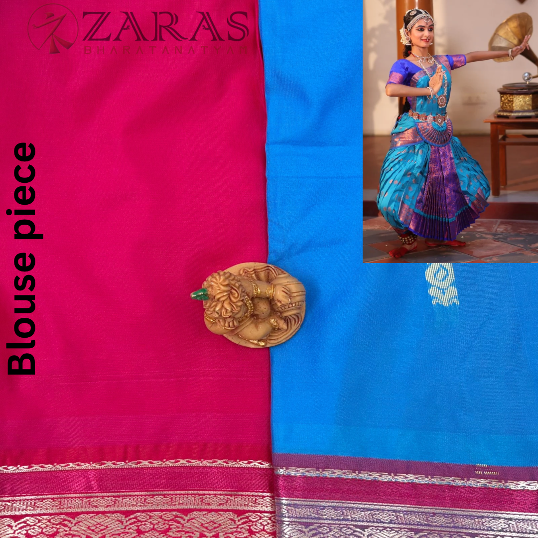 Art Silk Saree + Costume Stitching Readymade (L Blue with Pink)