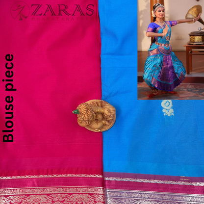 Art Silk Saree + Costume Stitching Readymade (L Blue with Pink)