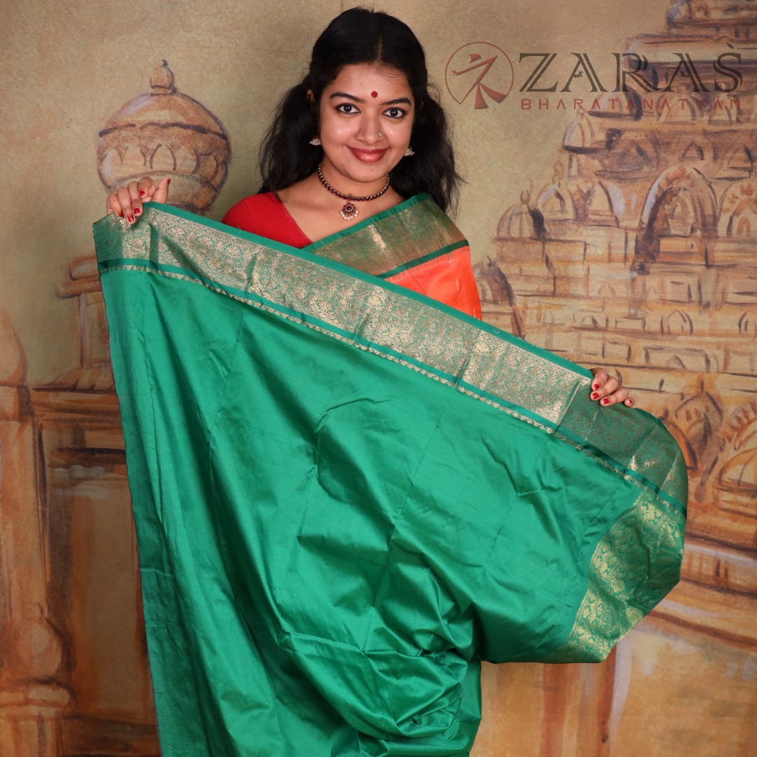 Dharmavaram Pure Pattu (Silk) Saree + Costume Stitching Readymade (Orange with Green)