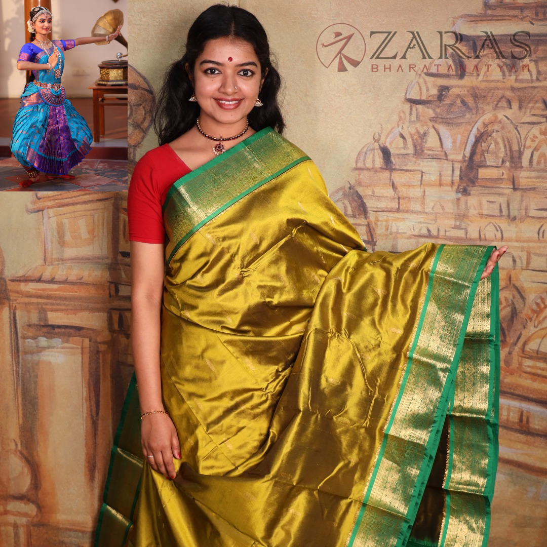 Dharmavaram Pure Pattu (Silk) Saree + Costume Stitching Readymade (Mehndi Green with Green)