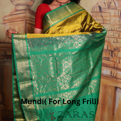 Dharmavaram Pure Pattu (Silk) Saree + Costume Stitching Readymade (Mehndi Green with Green)