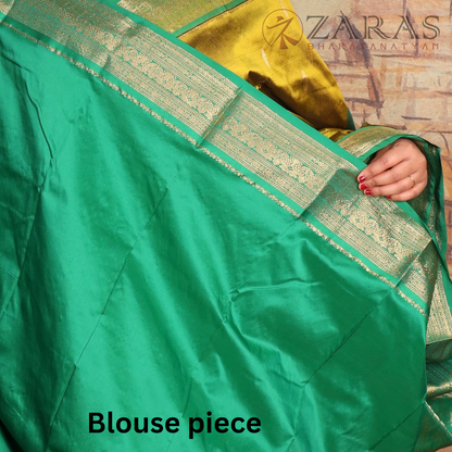 Dharmavaram Pure Pattu (Silk) Saree + Costume Stitching Readymade (Mehndi Green with Green)