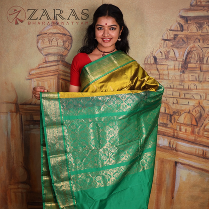 Dharmavaram Pure Pattu (Silk) Saree + Costume Stitching Readymade (Mehndi Green with Green)