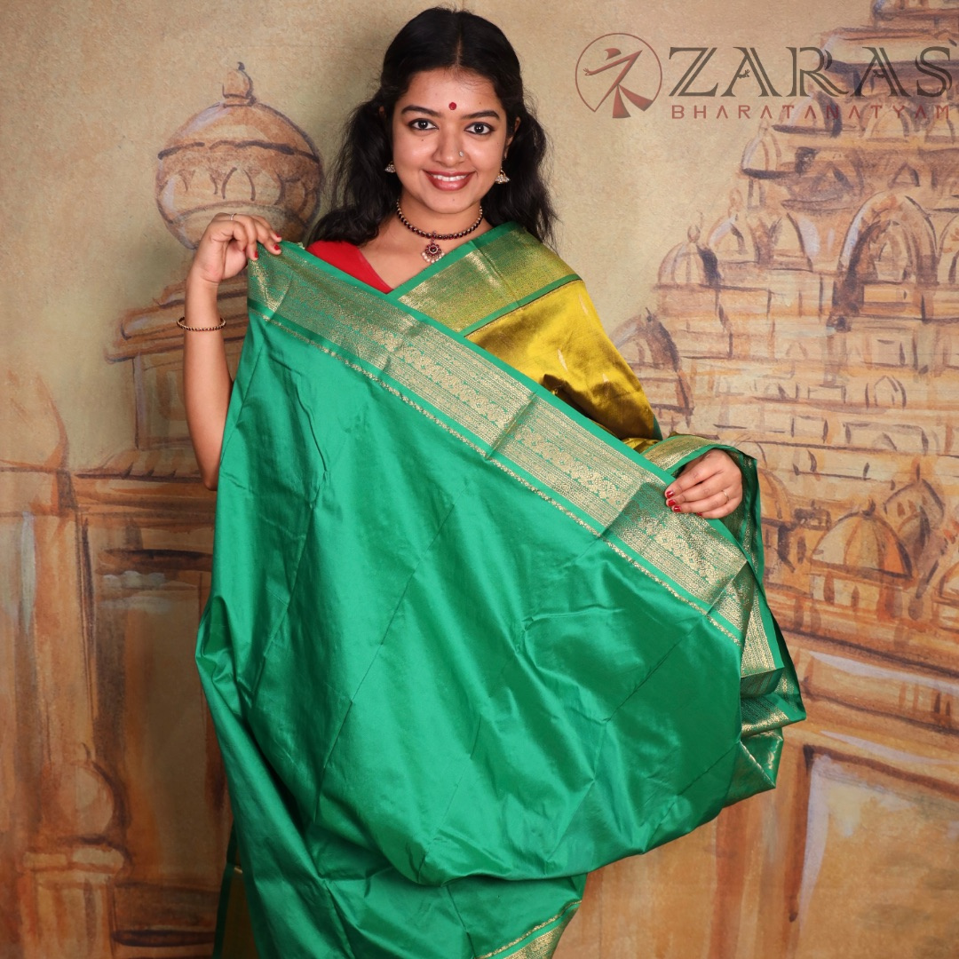 Dharmavaram Pure Pattu (Silk) Saree + Costume Stitching Readymade (Mehndi Green with Green)