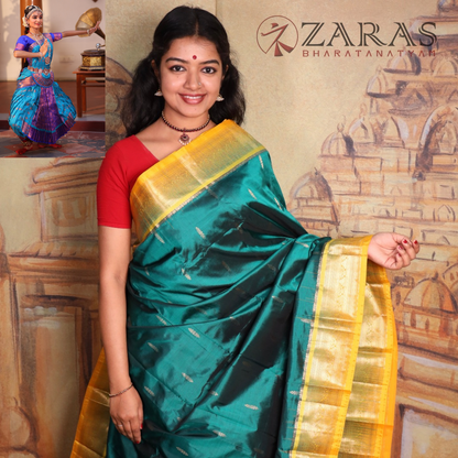 Dharmavaram Pure Pattu (Silk) Saree + Costume Stitching Readymade (Green with Yellow )