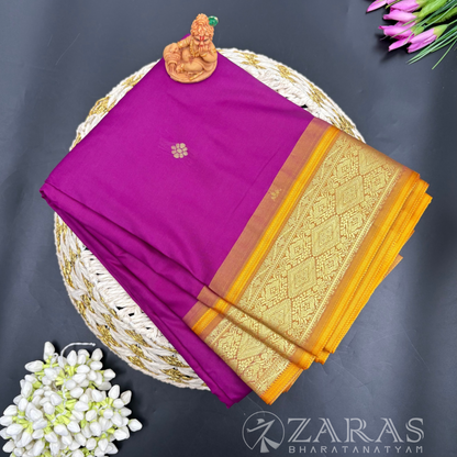 Art Silk Saree + Costume Stitching Readymade (Purple with M Yellow)